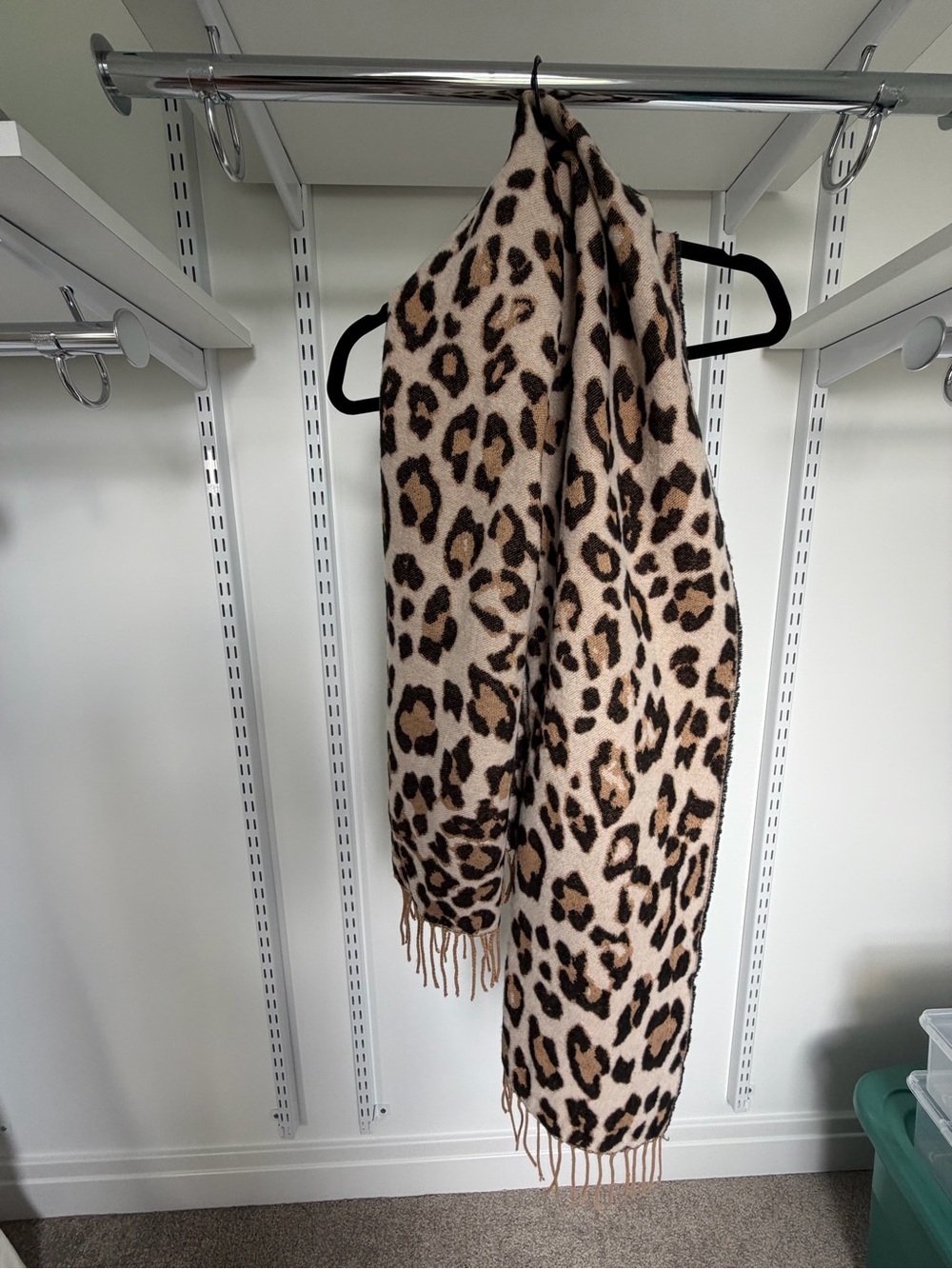 H&M Leopard Print Fringe Scarf in Beige and Brown